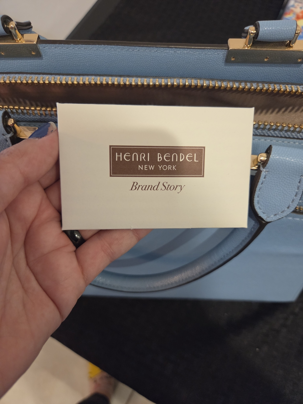 henri bendel 17x9 light blue Top-handle satchel W/Crossbody & gold hardware - Picture 5 of 8